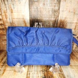 Vintage Navy Blue Clutch Handbag Foldover Zipper Kisslock Wallet Pocketbook